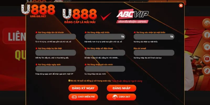 Hướng dẫn các thao tác đăng ký U888 chuẩn