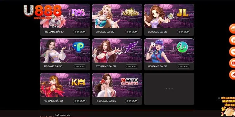 Điểm qua kho trò chơi đa dạng có tại sảnh game bài U888