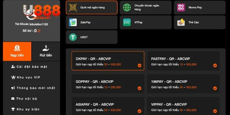 Lưu ý cần biết để nạp tiền U888 an toàn