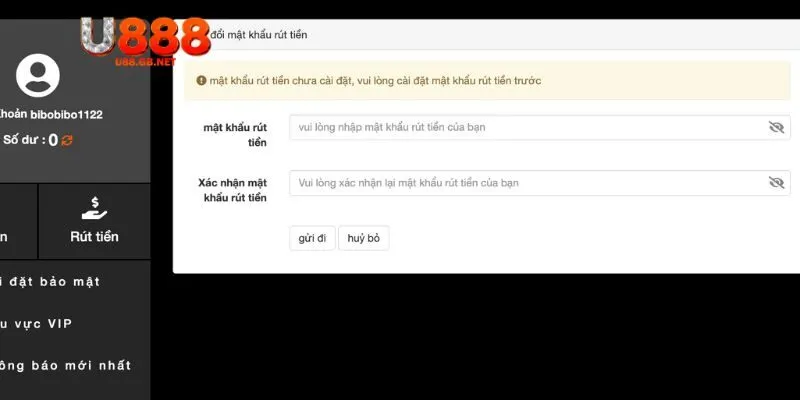 Điều kiện được rút tiền U888 nhanh chóng